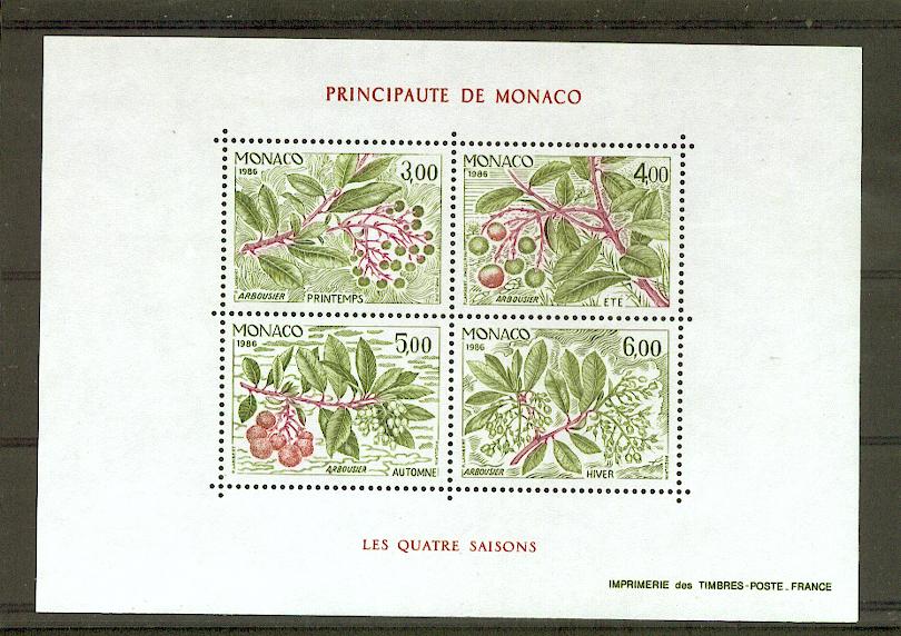 MONACO bloc feuillet BF 36 FLORE L´ARBOUSIER 1986 -1/4 de cote neuf ** TB MNH sin charnela cote 12.5