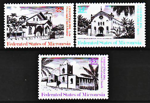 Micronésie 27 + Pa 10 / 11 Noël 1985 / Edifices religieux