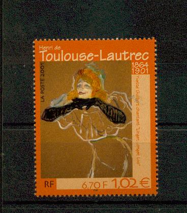 France 3421 2001 Toulouse Lautrec Yvette Guilbert neuf ** TB MNH sin charnela Prix de la poste 1.02