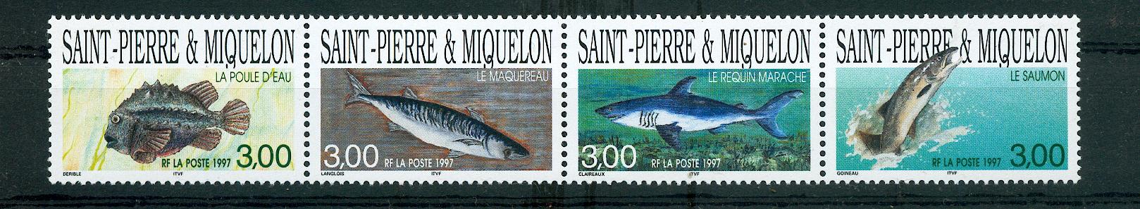 Saint Pierre et Miquelon 646 649 1/4 de cote poissons faune 1997 neuf ** TB MNH sin charnel cote 8.4