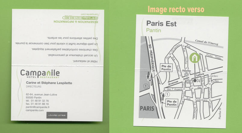 Carte de visite Business Card Cartão de visita Campanile Hôtel PANTIN PARIS FRANCE