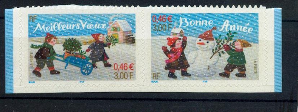 France 3439 3440 2001 bonne Année neuf ** TB MNH sin charnela Prix de la poste 0.92