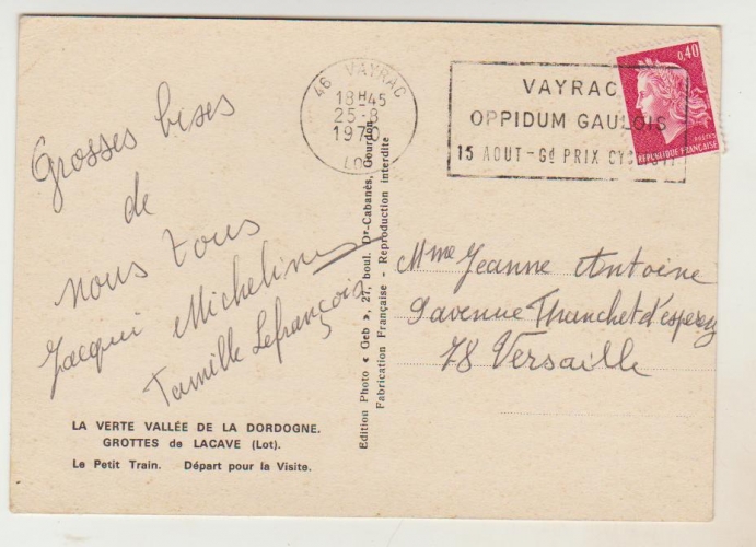 Flamme 1970 cachet SECAP Vayrac oppidum ..... cyclisme