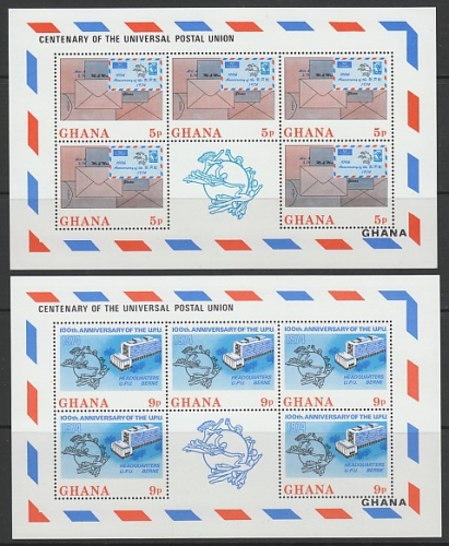 4 FEUILLETS NEUFS DU GHANA - CENTENAIRE DE L´U.P.U. N° Y&T 495 A 498