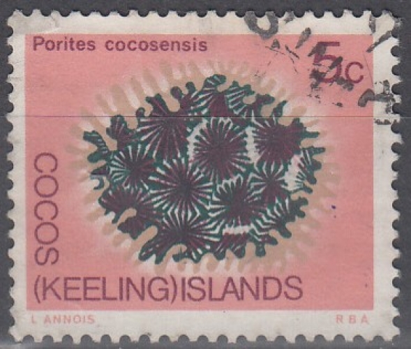 Cocos (Keeling) Islands 1969 Michel 12 O Cote (2005) 0.30 € Corail Cachet rond