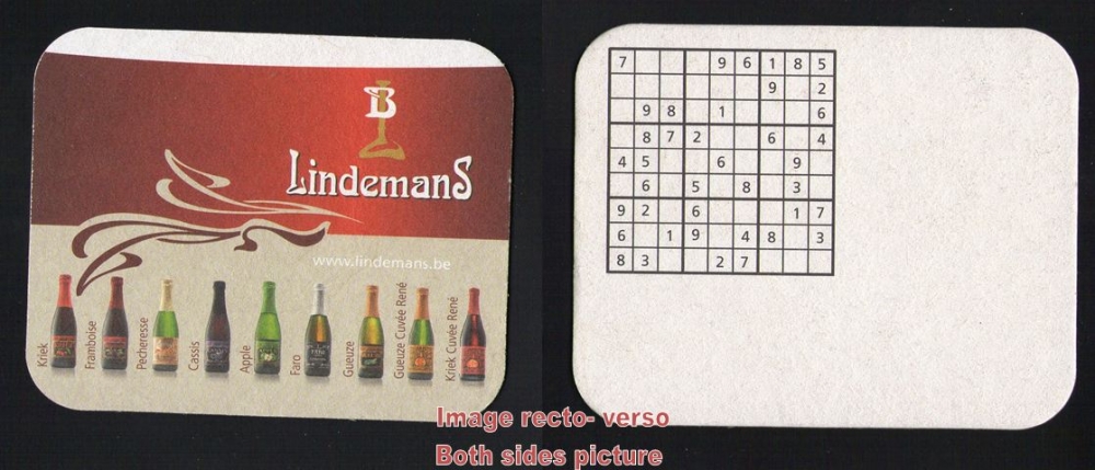 SB Sous Bock Bière Beer Mat LINDEMANS grille Sudoku au verso