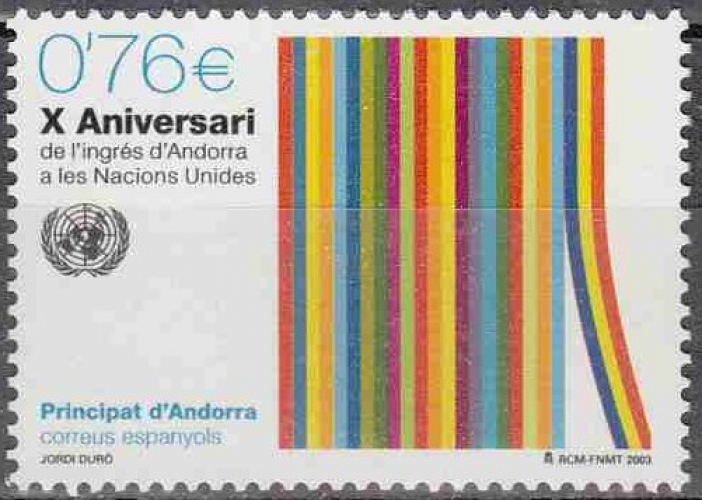 Andorra Español 2003 Yvert 293 Neuf ** Cote (2015) 3.10 Euro 10 ème anniversaire de l'adhésion ONU