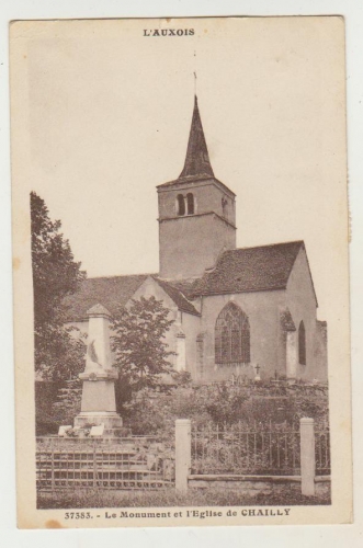 cpsm  21  Le monument de l'Eglise de Chailly  1945 Timbrée Dulac