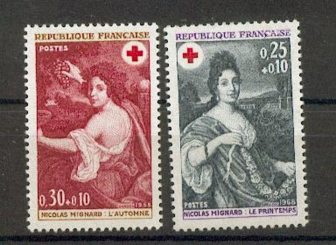 France 1580 1581 1/4 de cote Croix Rouge 1968 neuf ** TB MNH sin charnela cote 1 