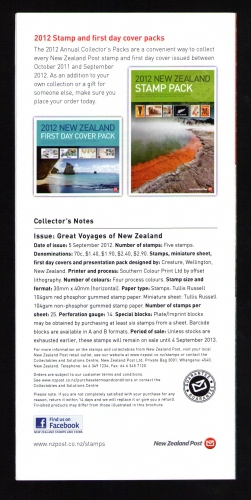Dépliant Triptique Great Voyages Of New Zealand 09/2012 Photos timbres NOUVELLE ZELANDE