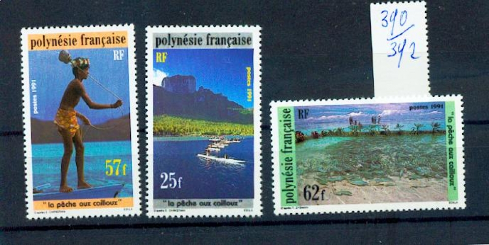 Polynésie 390 392 1991 pêche aux cailloux  neufs ** TB MNH faciale 1.2