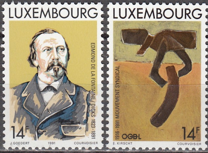  Luxembourg 1991 Michel 1275 - 1276 Neuf ** Cote (2008) 2.00 Euro Edmond de la Fontaine - OGBL