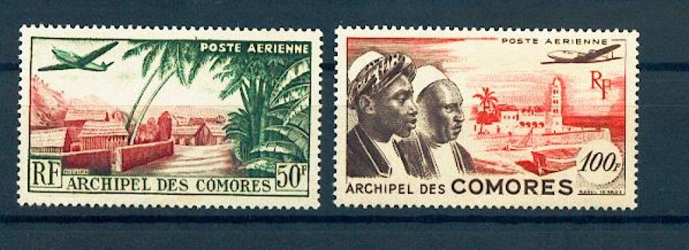 Comores PA  1 2 1950 neuf avec trace de charnière * TB MH cote 11