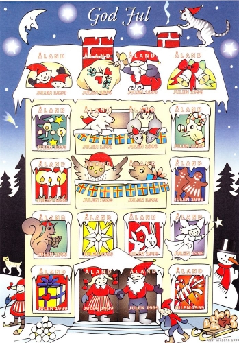 Aland 1999 Feuille complète de 30 vignettes de Noël autoadhésives - Christmas seals