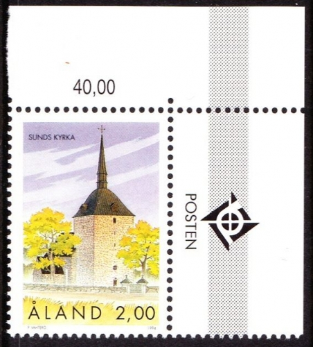 Aland 1994 Église de Sund / Church of Sund (coin droit supérieur de feuille)