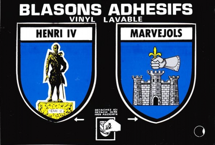 France 48 Marvejols - Blasons adhésifs de la ville & Henry IV sur carte postale