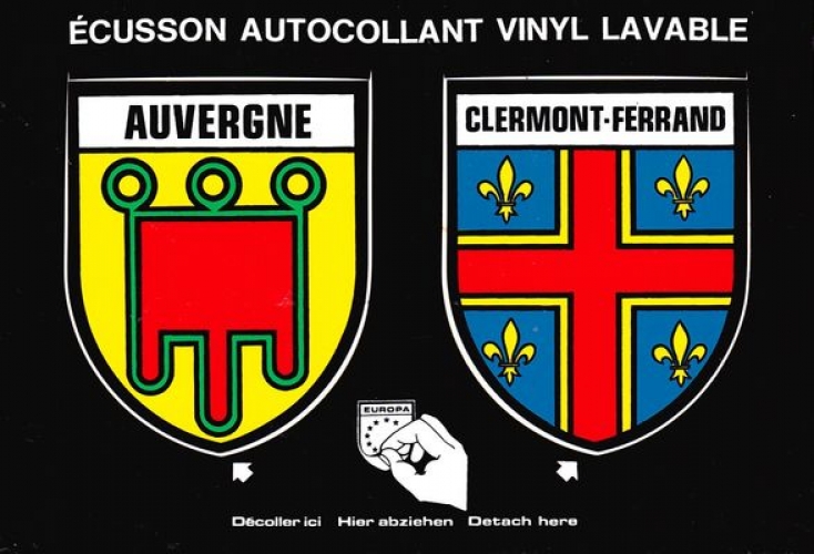 France 63 Clermont-Ferrand - Blasons adhésifs de la ville & de l´Auvergne sur carte postale