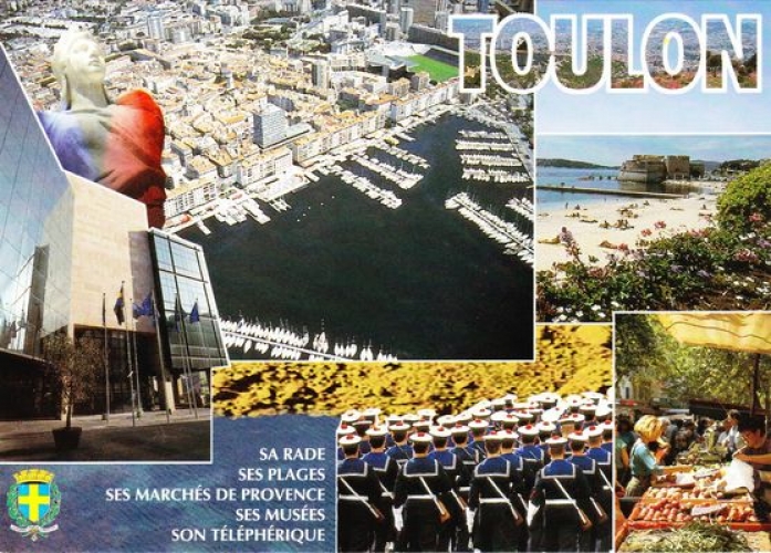 France 83 Toulon- Cpm multivues Entre mer et montagne avec blason 