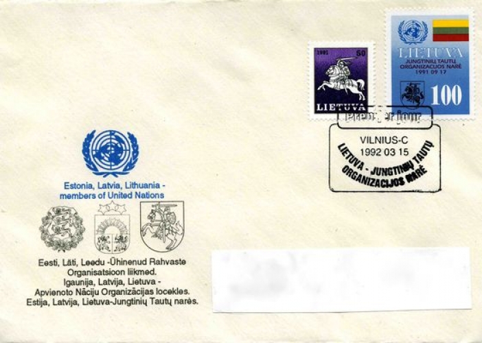 Lituanie 1992 EPJ / FDC Admission des pays baltes à l´ONU - Y&T 423 et 426