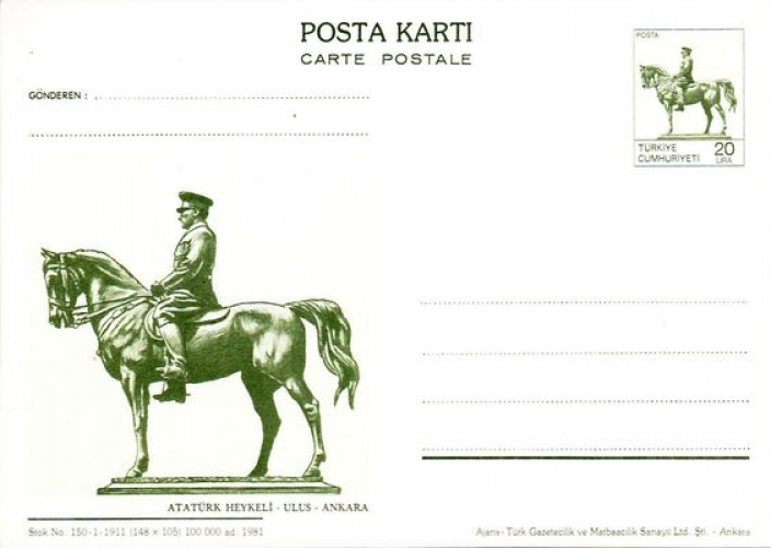 Turquie 1981 Statue équestre d´Ataturk à Ankara (entier postal) **
