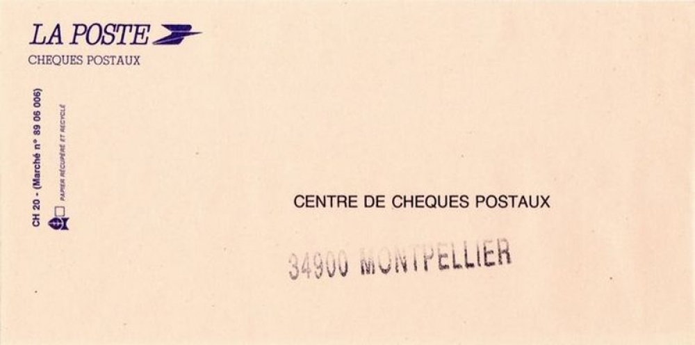 France 1990 - Enveloppe du Centre de Chèques Postaux de Montpellier