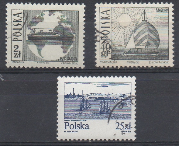 POLOGNE 1963 - BATEAUX : 3 TIMBRES