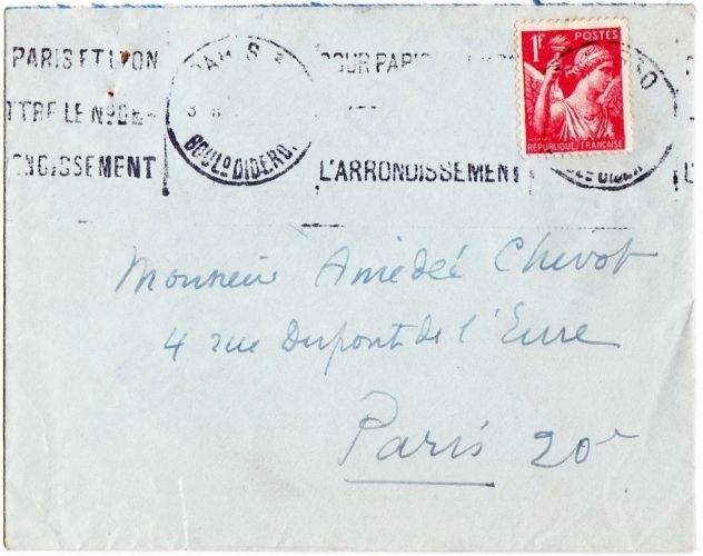 France 1940/42 Lettre sans correspondance CAD illisible Paris Bould Diderot et flamme Krag