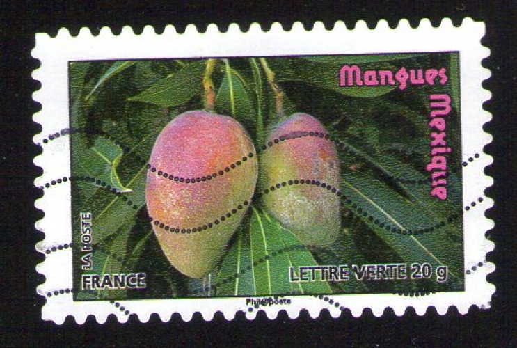 Timbre Oblitéré Carnet Des fruits pour une lettre verte Mangues MEXIQUE Lettre Verte FRANCE