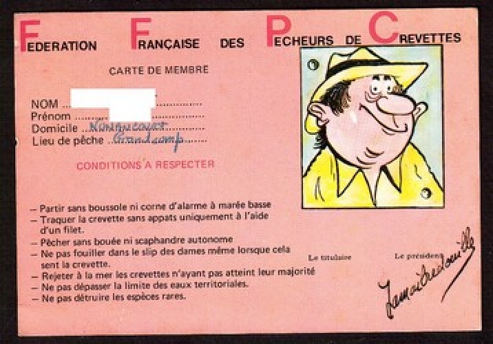 France  Cpsm  humour -  série Fédérations - crevettes- carte de membre