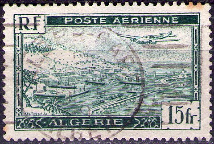 Algérie - Y&T Poste Aérienne n° 3 - Avion survolant la rade d'Alger