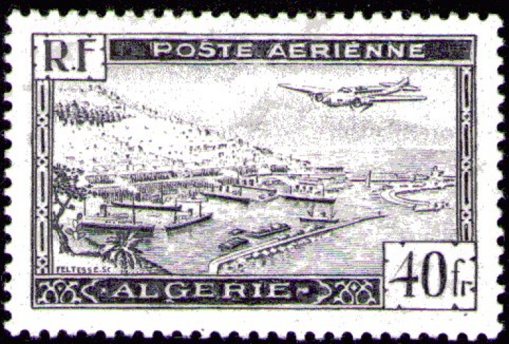 Algérie - Y&T Poste Aérienne n° 6 - Avion survolant la rade d'Alger