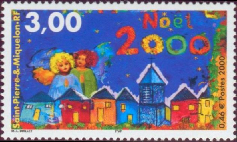 Saint-Pierre et Miquelon 2000 Noël : anges, églises et maisons éclairées