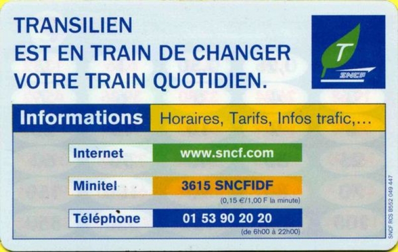 Carte hologramme SNCF Transilien avec conversion Francs / Euros