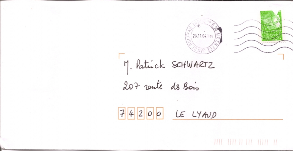 France - Lettre - 13 Aix en Provence - 04.11.2004 - Timbre Marianne tarif économique - A l'envers
