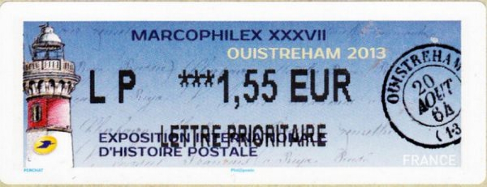 France 2013 Vignette d'affranchissement LISA  - Marcophilex Ouistreham 1,55 € Lettre Prioritaire