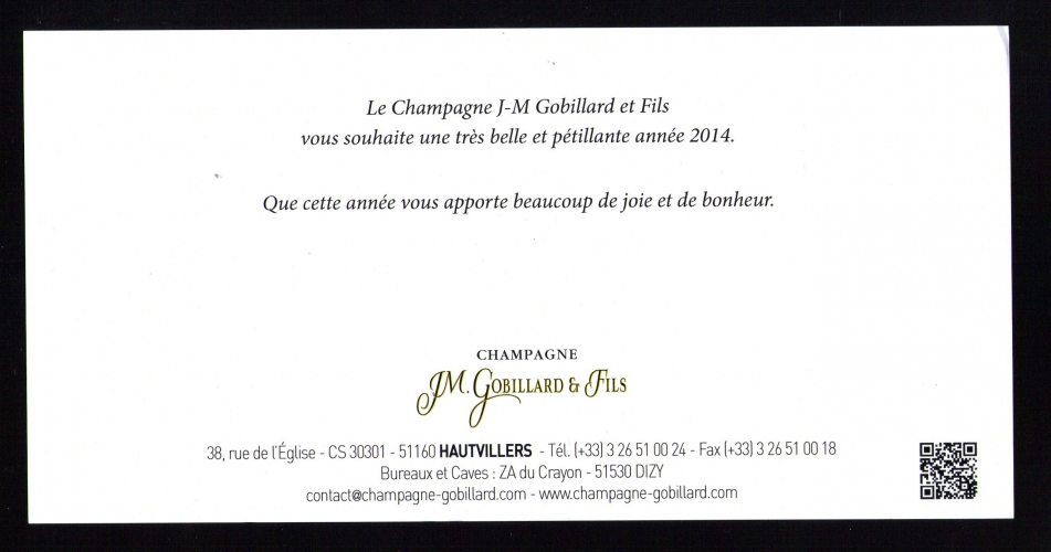 Belle Carte de Voeux Publicité Papier bouteilles Champagne JM. Gobillard & Fils