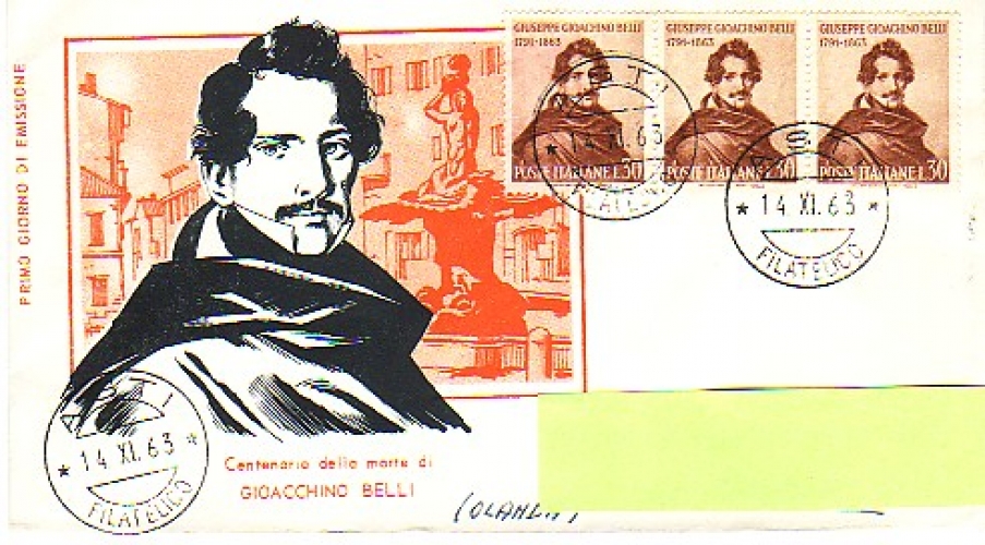 Italie 1963  Y&T 898 sur FDC   (poète Giuseppe Gioachino)