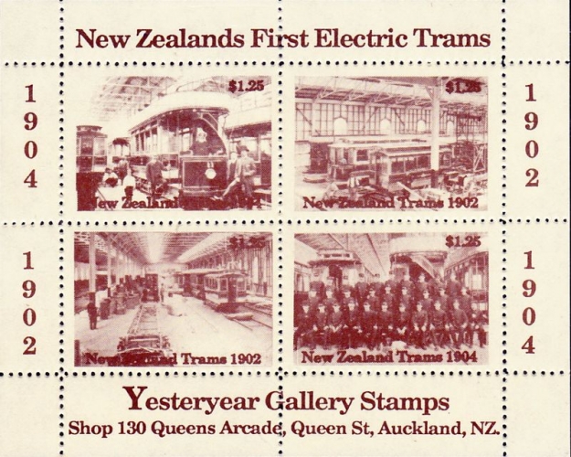 Nouvelle-Zélande 1980 Premiers trams électriques néo-zélandais (feuillet erinnophile)