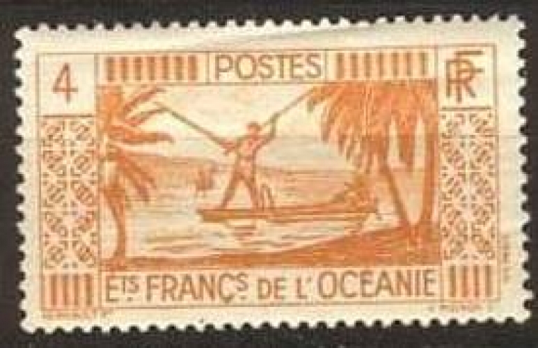 416 - Y&T n° 87 - neuf trace charnière - Homme sur une pirogue - 1939/49 - Etabl  français d'Océanie