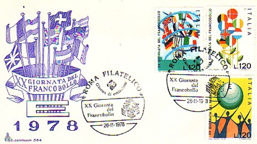Italie 1978  Y&T  1364/66  sur FDC  journée du timbre  
