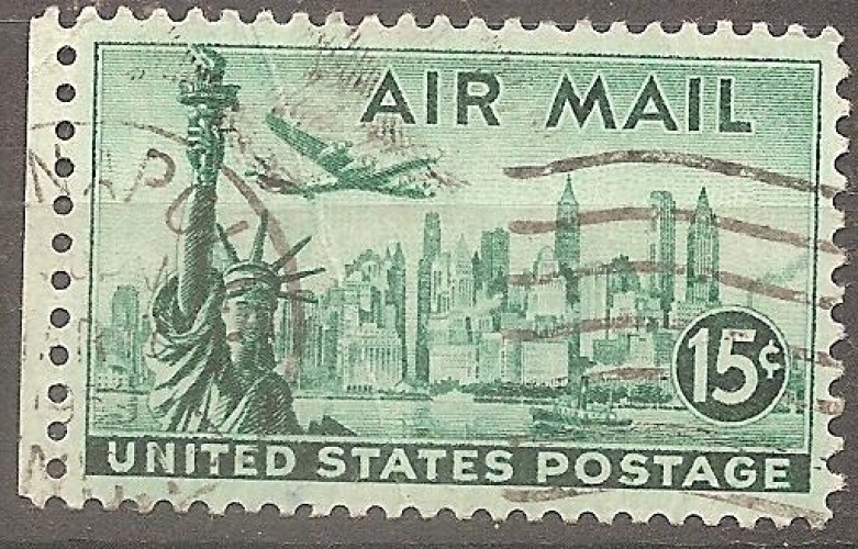 USA 1947 YT PA 37 Obl Vue de New York et Statue de la Liberte