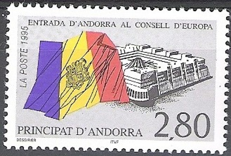 Andorre Français 1995 Yvert 466 Neuf ** Cote (2015) 1.90 Euro Adhésion d'Andorre Conseil de l'Europe