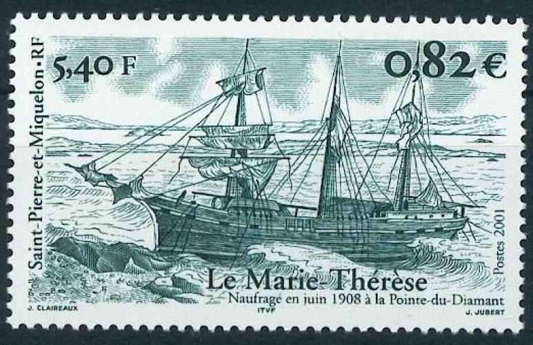 Saint Pierre et Miquelon 752  2001 bateau neuf ** TB MNH SIN charnela  