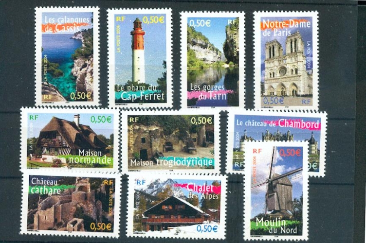 France 3702 3711  PORTRAITS DE RÉGIONS 2004 neufs **TB MNH sin charnela  faciale 5