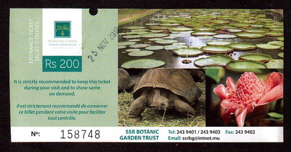Ile Maurice 2012 ticket d'entrée  jardin botanique de Pamplemousses - tortues - lotus - nénuphars