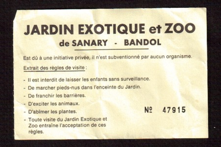 France Sanary - Bandol ticket d'entrée pour le jardin exotique et le zoo