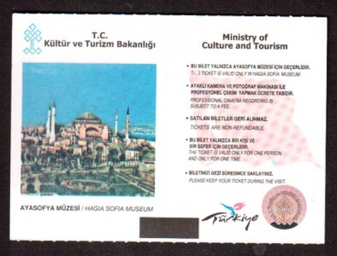 Turquie 2009 Istambul ticket pour l'entrée du musée Ayasofya - Sainte Sophie le 3 mai