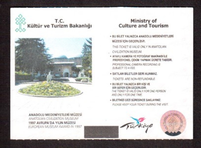Turquie 2009 Ankara ticket pour l'entrée du musée des Civilisations le 4 mai