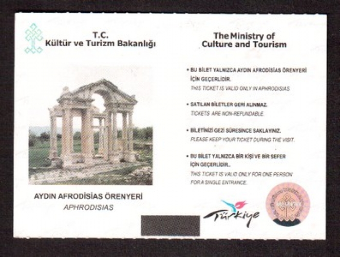 Turquie 2009 Pamukkale Aphrodisias ticket pour l'entrée du tetrapylon, stade, agora  le 8 mai