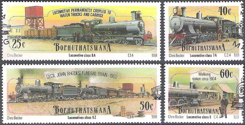    Bophuthatswana 1991 Michel 265 - 268 O Cote (2002) 6.30 Euro Trains Cachet rond